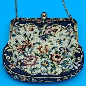 Tapestry Petit Purse Jolles Schoffel & Co Frame Pearls Onyx Carnelian Cabochon